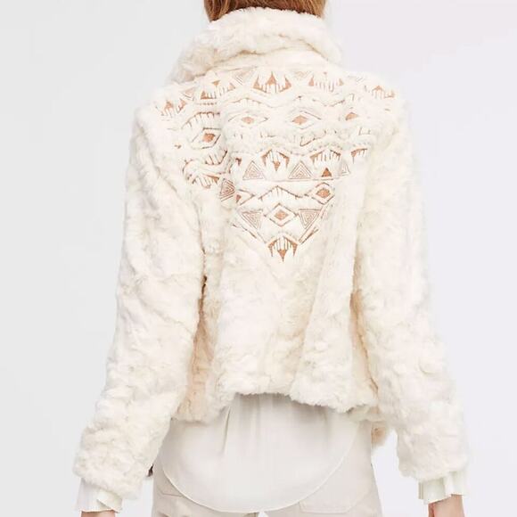 Free People Jackets & Blazers - Free People Women's Embroidered Cascade Fur Jacket in White Size Large